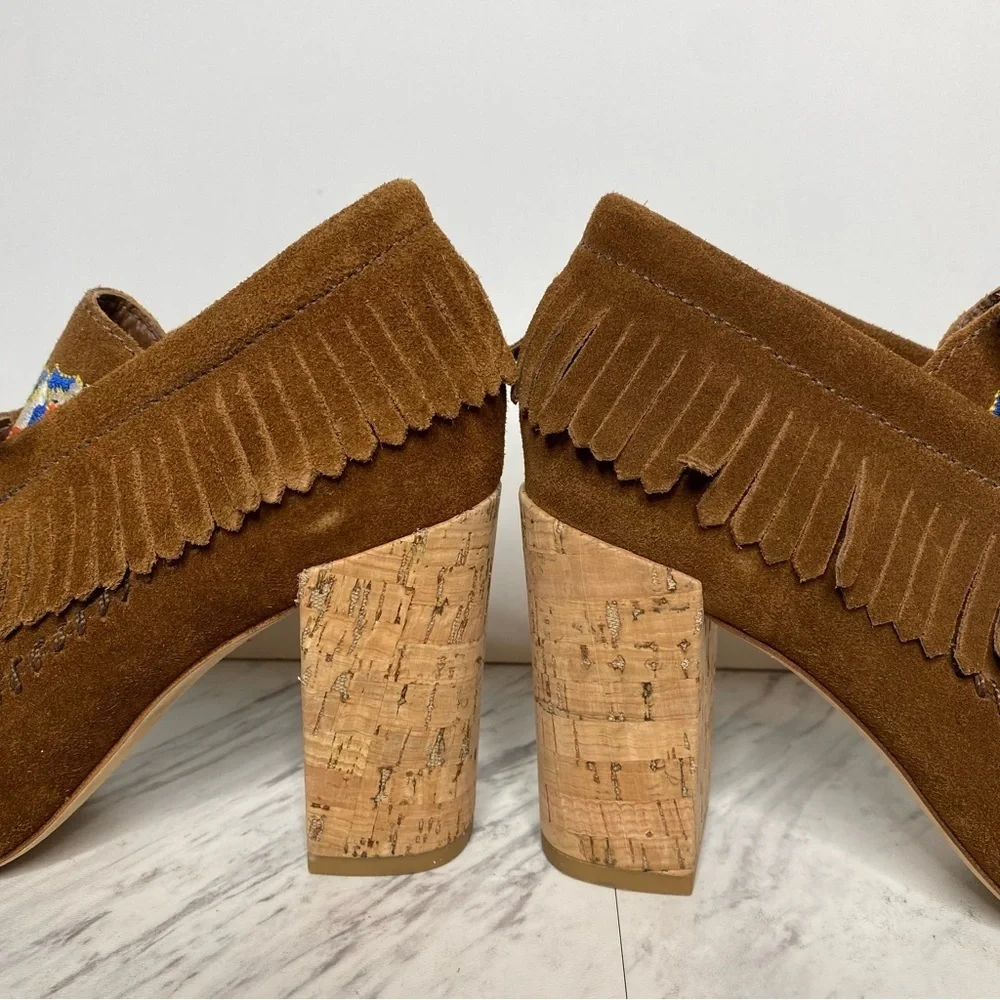 New! Tory Burch Huntington Fringe Brown Leather Heeled Bootie 6M